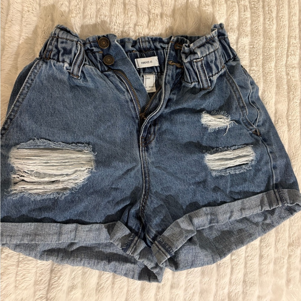 Forever 21 Blue Distressed Jean Shorts